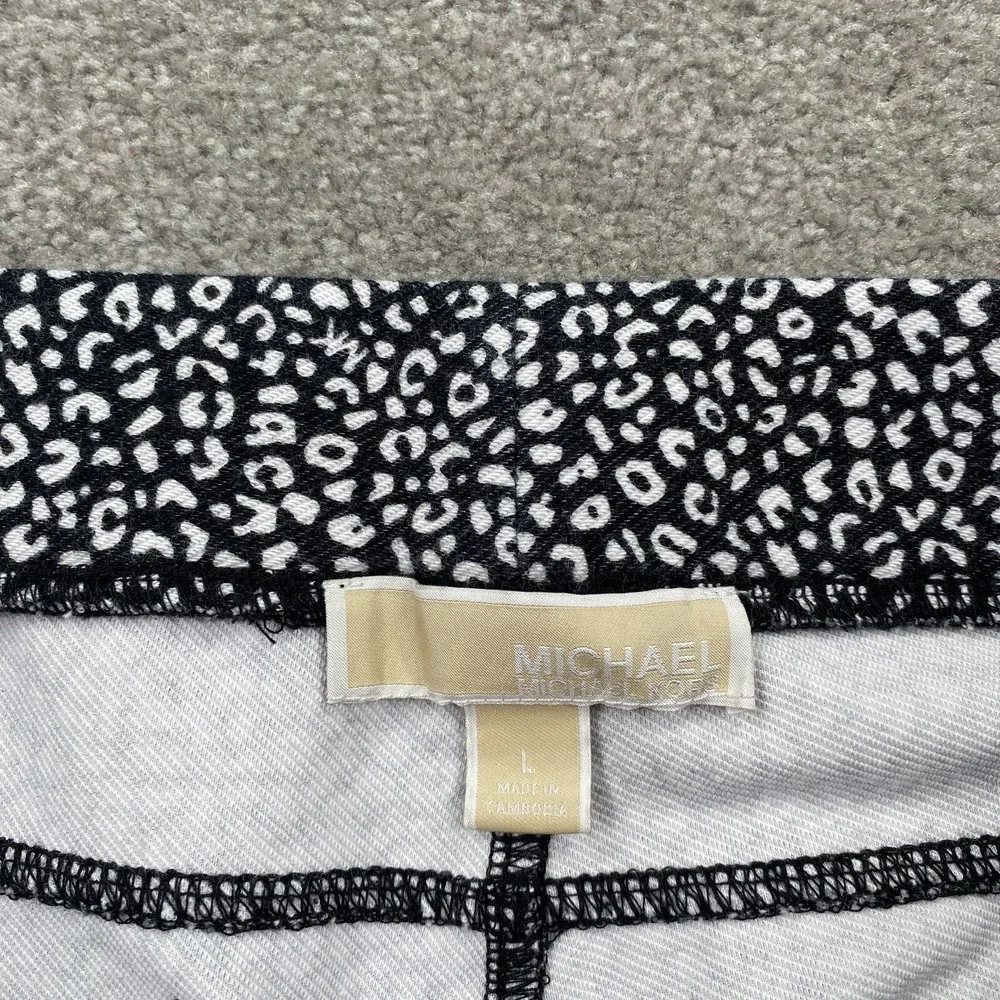 Michael Kors Women's Leopard Stretch Jegging Pull On Pants Size L‎ Black White